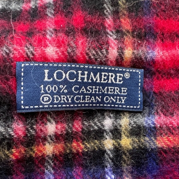 Lochmere 100% Cashmere Scarf w Fringe Rectangle RED BLUE Yellow Soft - Picture 5 of 7